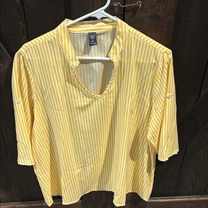 Shien Yellow 3/4 Sleeve Boxy Button Down Shirt